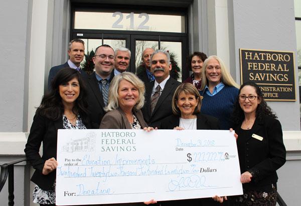 Recipients of Hatboro Federal's 2018 EITC grants gathered with President/CEO Linda Roehner on the steps of the bank's headquarters in Hatboro, PA.